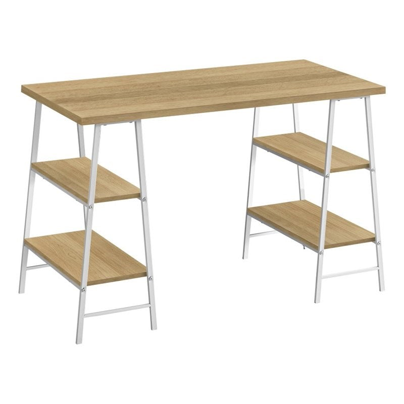 BUREAU D'ORDINATEUR - 48"L / NATUREL / MÉTAL BLANC
