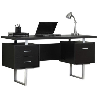 BUREAU D'ORDINATEUR - 60"L / ESPRESSO / METAL ARGENT