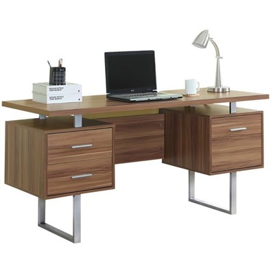 BUREAU D'ORDINATEUR - 60"L / NOYER / METAL ARGENT