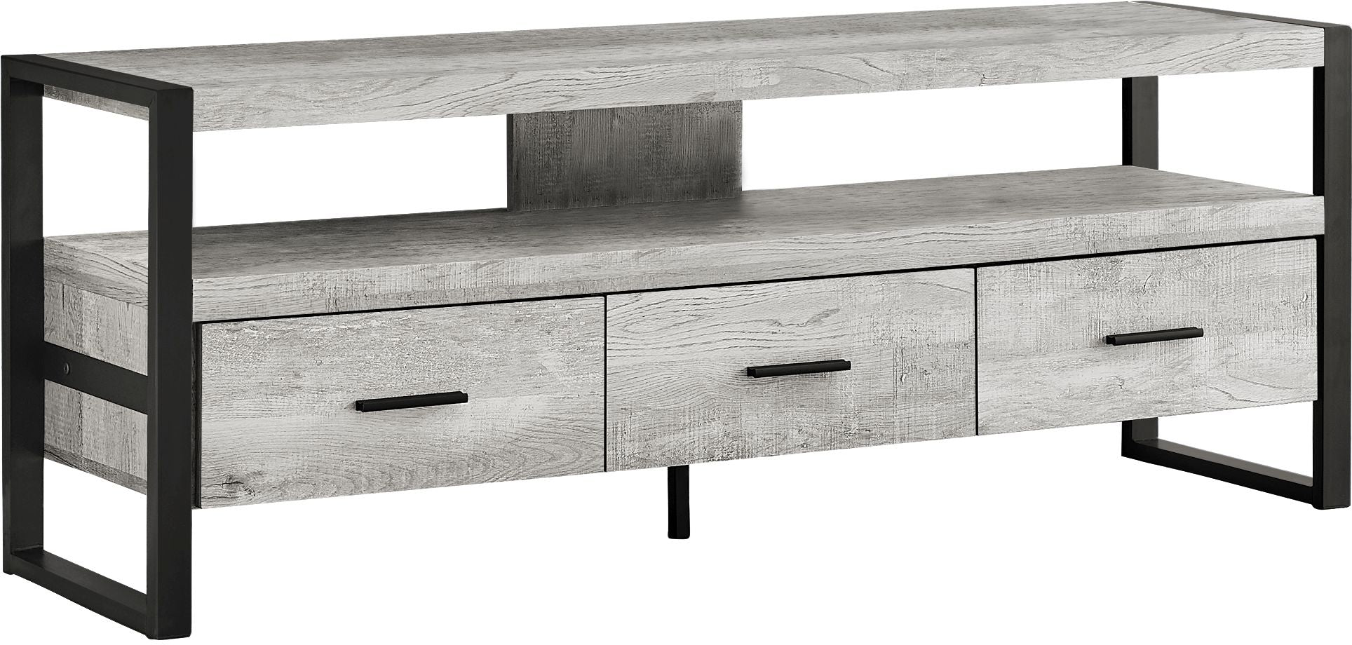 MEUBLE TV - 60"L / FAUX BOIS GRIS / 3 TIROIRS