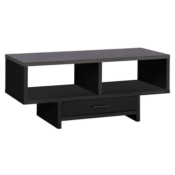 TABLE BASSE - PLATEAU NOIR / GRIS AVEC RANGEMENT 