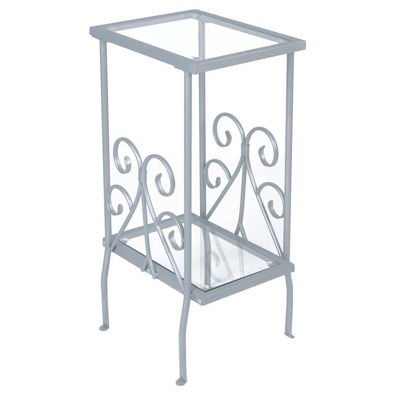 TABLE D'APPOINT - 30"H / METAL ARGENT AVEC VERRE TREMPE