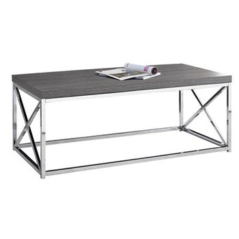 TABLE BASSE - GRIS AVEC MÉTAL CHROMÉ 