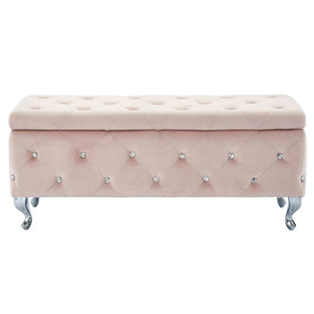 Pouf de rangement rectangulaire Monique en rose poudré