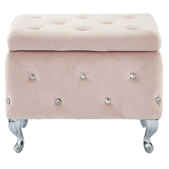 Pouf de rangement carré Monique en rose poudré