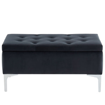 Pouf de rangement rectangulaire Clare en noir/pieds argentés