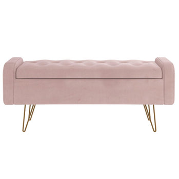 Pouf/banc de rangement Sabel en rose poudré avec pattes dorées vieillies