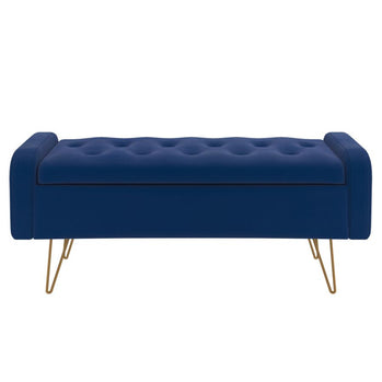 Pouf/banc de rangement Sabel bleu avec pieds dorés vieillis
