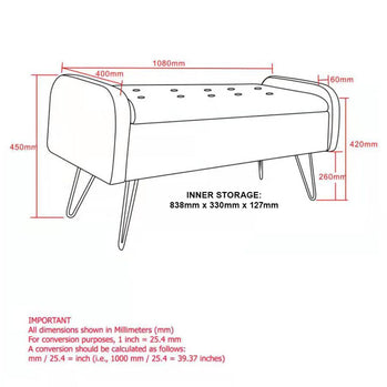 Pouf/banc de rangement Sabel bleu avec pieds dorés vieillis