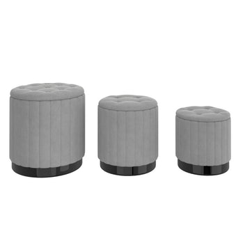 Ensemble de 3 poufs de rangement Tobi en gris et noir