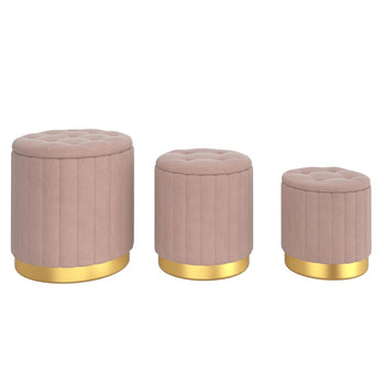 Ensemble de 3 poufs de rangement Tobi en blush et or