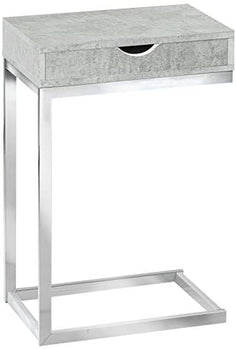 TABLE D'APPOINT - METAL CHROME / CIMENT GRIS AVEC UN TIROIR 