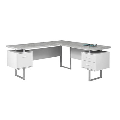 BUREAU D'ORDINATEUR - 70"L BLANC / ASPECT CIMENT FACE GAUCHE/DROITE