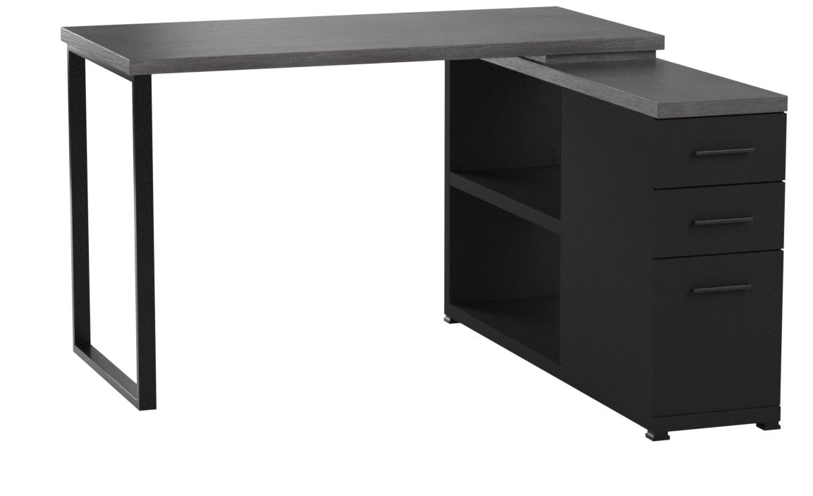 BUREAU D'ORDINATEUR - DESSUS NOIR / GRIS COIN GAUCHE/DROITE