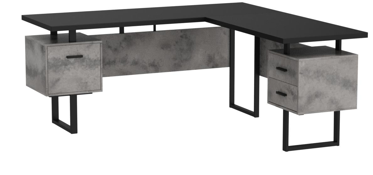 BUREAU D'ORDINATEUR - 70"L / NOIR/ BÉTON/ MÉTAL NOIR / G/D
