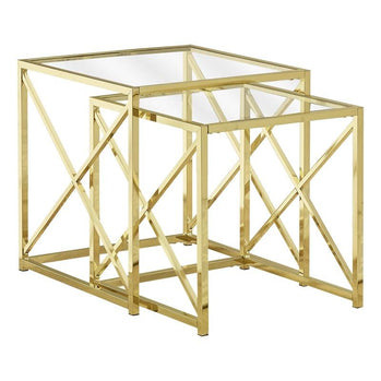 TABLE GIGOGNE - ENSEMBLE DE 2PCS / MÉTAL DORÉ AVEC VERRE TREMPÉ 