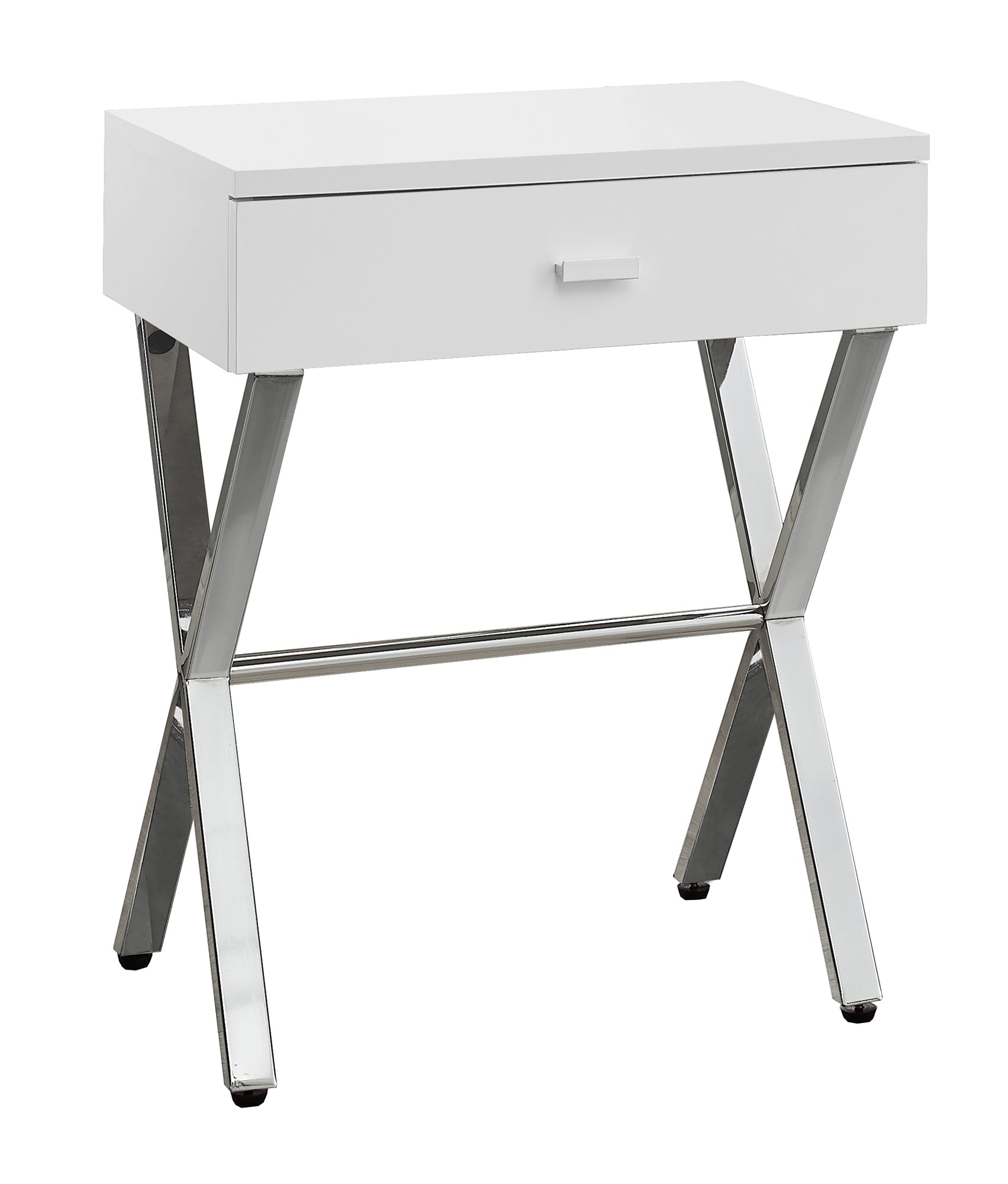 TABLE D'APPOINT - 24"H / BLANC BRILLANT / METAL CHROME 