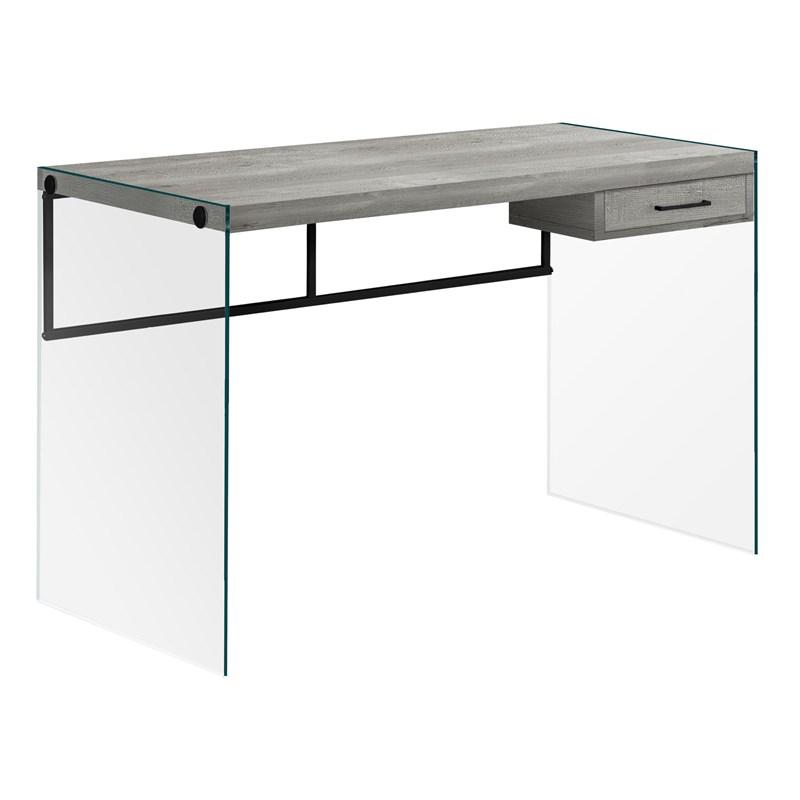BUREAU D'ORDINATEUR - 48"L / BOIS DE RÉCUPÉRATION GRIS / PANNEAUX DE VERRE