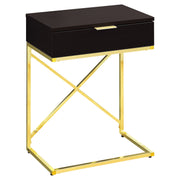 TABLE D'APPOINT - 24"H / ESPRESSO / MÉTAL DORÉ