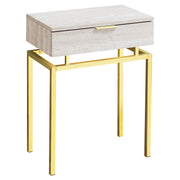 TABLE D'APPOINT - 24"H / MARBRE BEIGE / MÉTAL DORÉ 