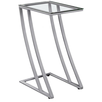 TABLE D'APPOINT - MÉTAL ARGENT AVEC VERRE TREMPÉ 