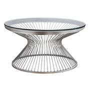 TABLE BASSE - 36"DIA / ACIER INOXYDABLE / VERRE TREMPÉ