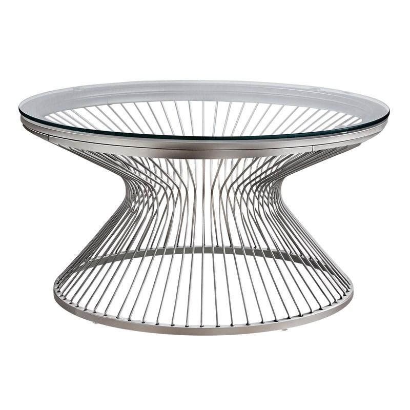 TABLE BASSE - 36"DIA / ACIER INOXYDABLE / VERRE TREMPÉ