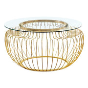 TABLE BASSE - 36"DIA / MÉTAL DORÉ AVEC VERRE TREMPÉ