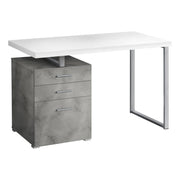 BUREAU D'ORDINATEUR - 48"L / BLANC/ BÉTON/ MÉTAL ARGENT/ G/D