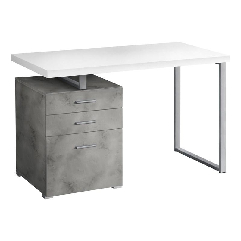 BUREAU D'ORDINATEUR - 48"L / BLANC/ BÉTON/ MÉTAL ARGENT/ G/D