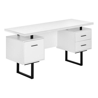 BUREAU D'ORDINATEUR - 60"L / BLANC / METAL NOIR