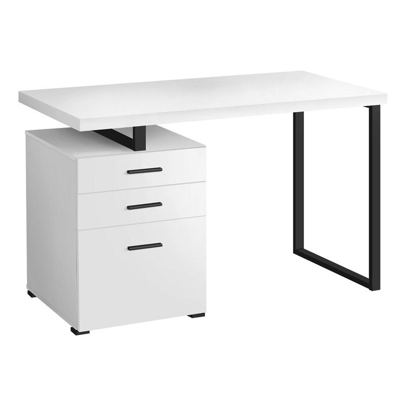 BUREAU D'ORDINATEUR - 48"L / BLANC / METAL NOIR / FACE G/D