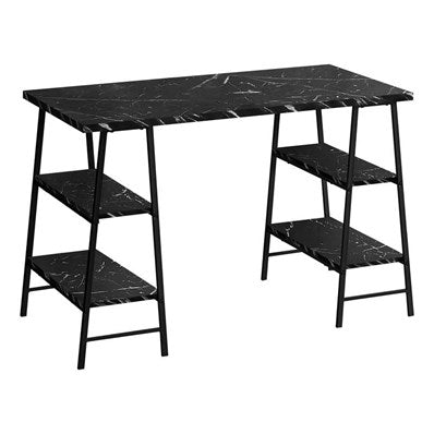 BUREAU D'ORDINATEUR - 48"L / ASPECT MARBRE NOIR / MÉTAL NOIR