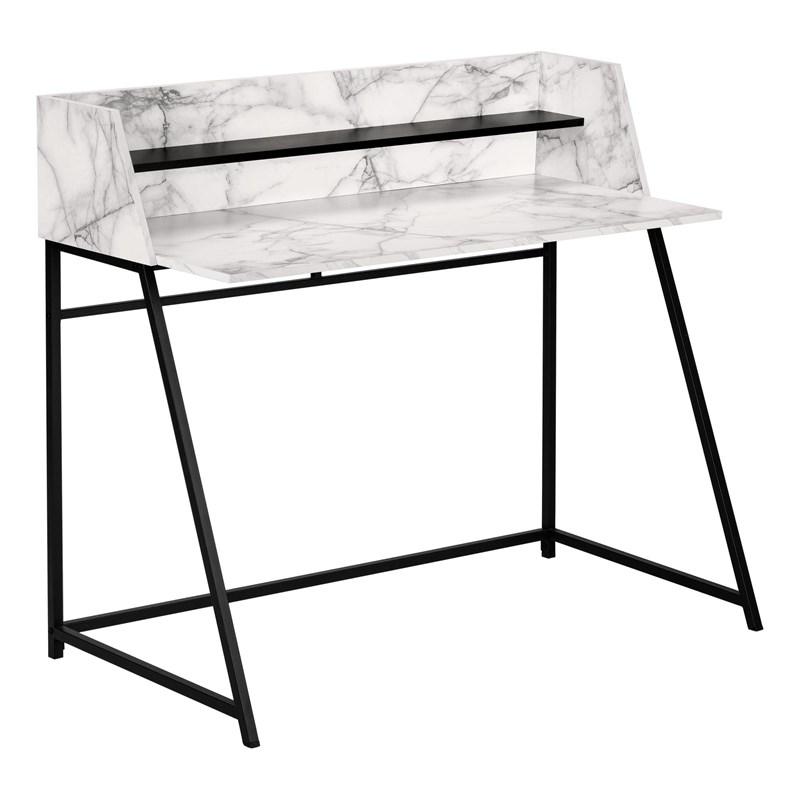 BUREAU D'ORDINATEUR - 48"L / ASPECT MARBRE BLANC / METAL NOIR