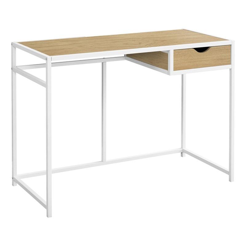 BUREAU D'ORDINATEUR - 42"L / NATUREL / MÉTAL BLANC