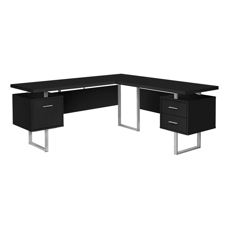 BUREAU D'ORDINATEUR - 70"L / NOIR / METAL ARGENT / FACE G/D