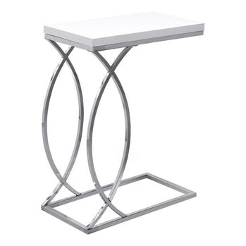 TABLE D'APPOINT - BLANC BRILLANT AVEC MÉTAL CHROMÉ