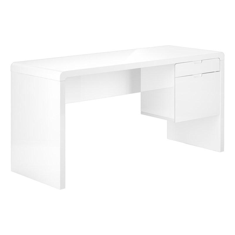 BUREAU D'ORDINATEUR - 60"L / TIROIR GAUCHE FACE BLANC BRILLANT