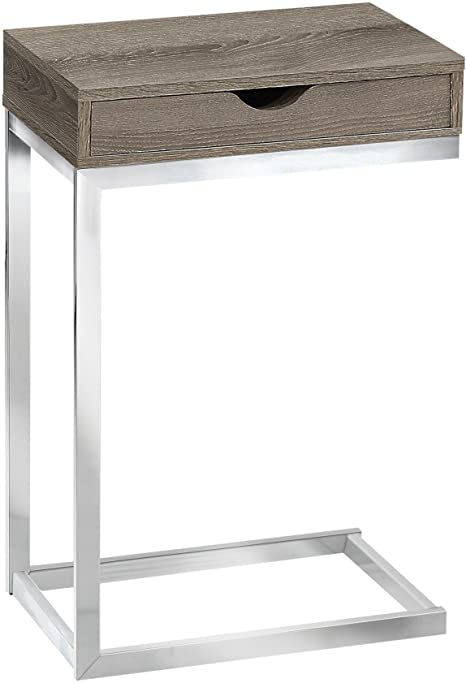 TABLE D'APPOINT - METAL CHROME / TAUPE FONCE AVEC TIROIR