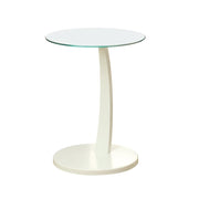 TABLE D'APPOINT - BOIS COURBÉ BLANC AVEC VERRE TREMPÉ
