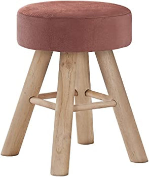 POUF - VELOURS ROSE FONCE / PIEDS BOIS NATUREL 