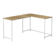 BUREAU D'ORDINATEUR - 58"L / NATUREL / COIN METAL BLANC