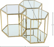 Trio de Tables Gigognes SEI : Or Brossé, Verre et Miroir