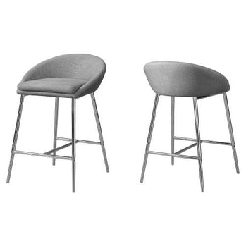 TABOURET DE BAR - 2PCS / TISSU GRIS / CHROME / HAUTEUR COMPTOIR