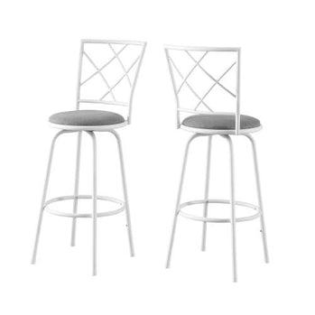 TABOURET DE BAR - 2PCS / PIVOTANT / BLANC / ASSISE TISSU GRIS