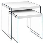 TABLE GIGOGNE - ENSEMBLE 2PCS / BLANC BRILLANT / VERRE TREMPÉ