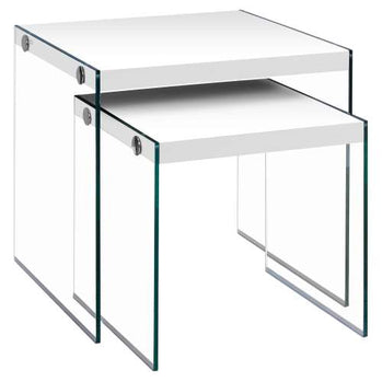 TABLE GIGOGNE - ENSEMBLE 2PCS / BLANC BRILLANT / VERRE TREMPÉ