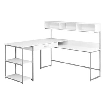 BUREAU ORDINATEUR - COIN BLANC / METAL ARGENT 