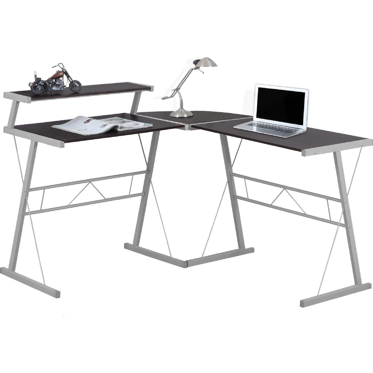 BUREAU D'ORDINATEUR - DESSUS ESPRESSO / MÉTAL ARGENT