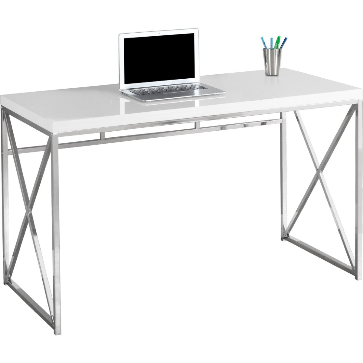 BUREAU D'ORDINATEUR - 48"L / BLANC BRILLANT / METAL CHROME 